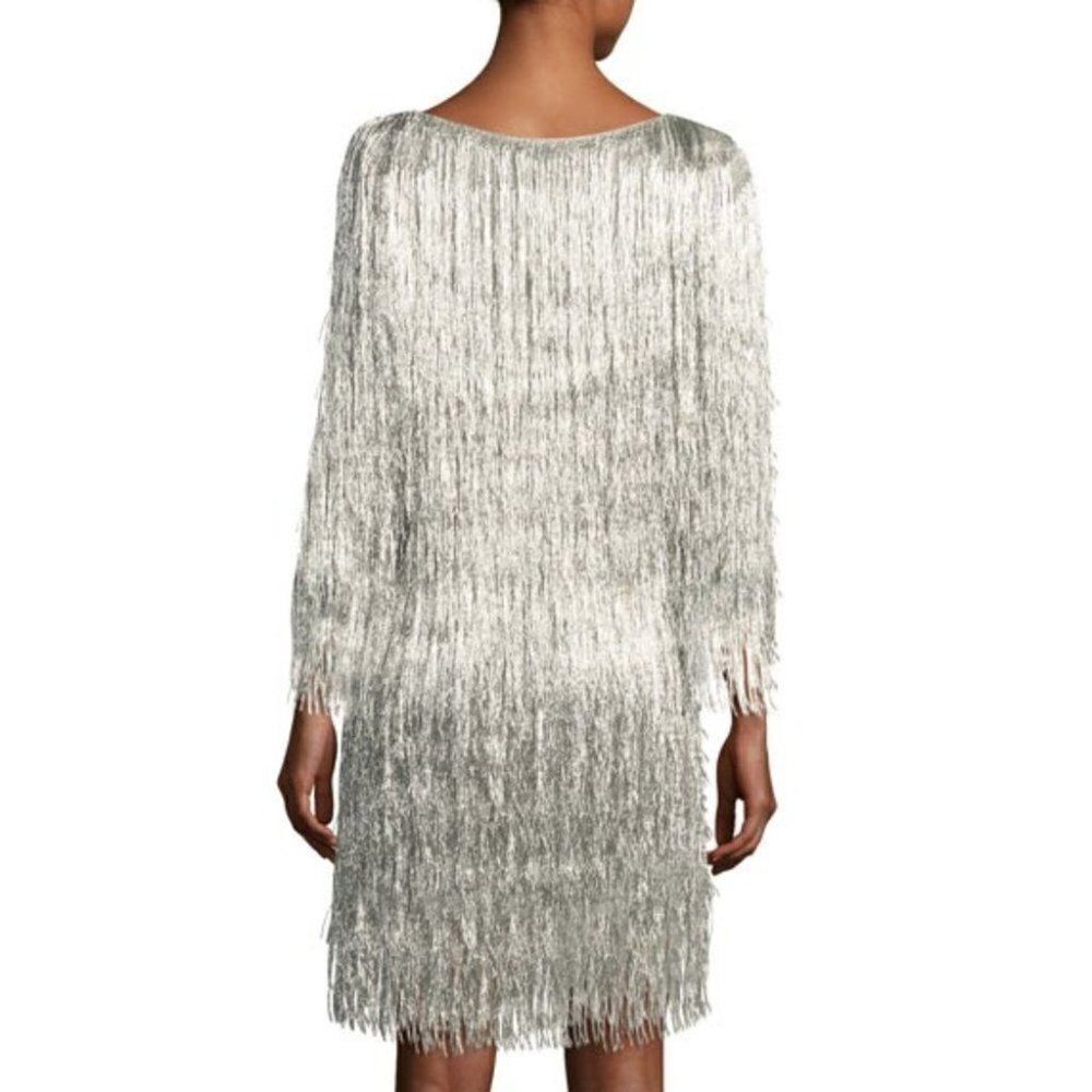 Nwt Rachel Zoe | Ballina Boat-Neck Metallic Fringe Cocktail Dress - Picture 4 of 11
